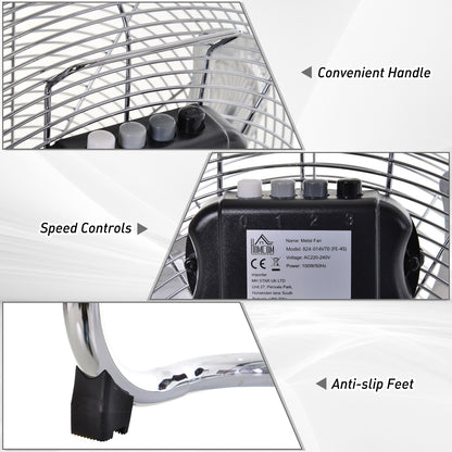 HOMCOM 18" Chrome Metal Floor Fan with Tilting, High Velocity, 3 Speed, Portable Gym Fan for Home Office, Silver
