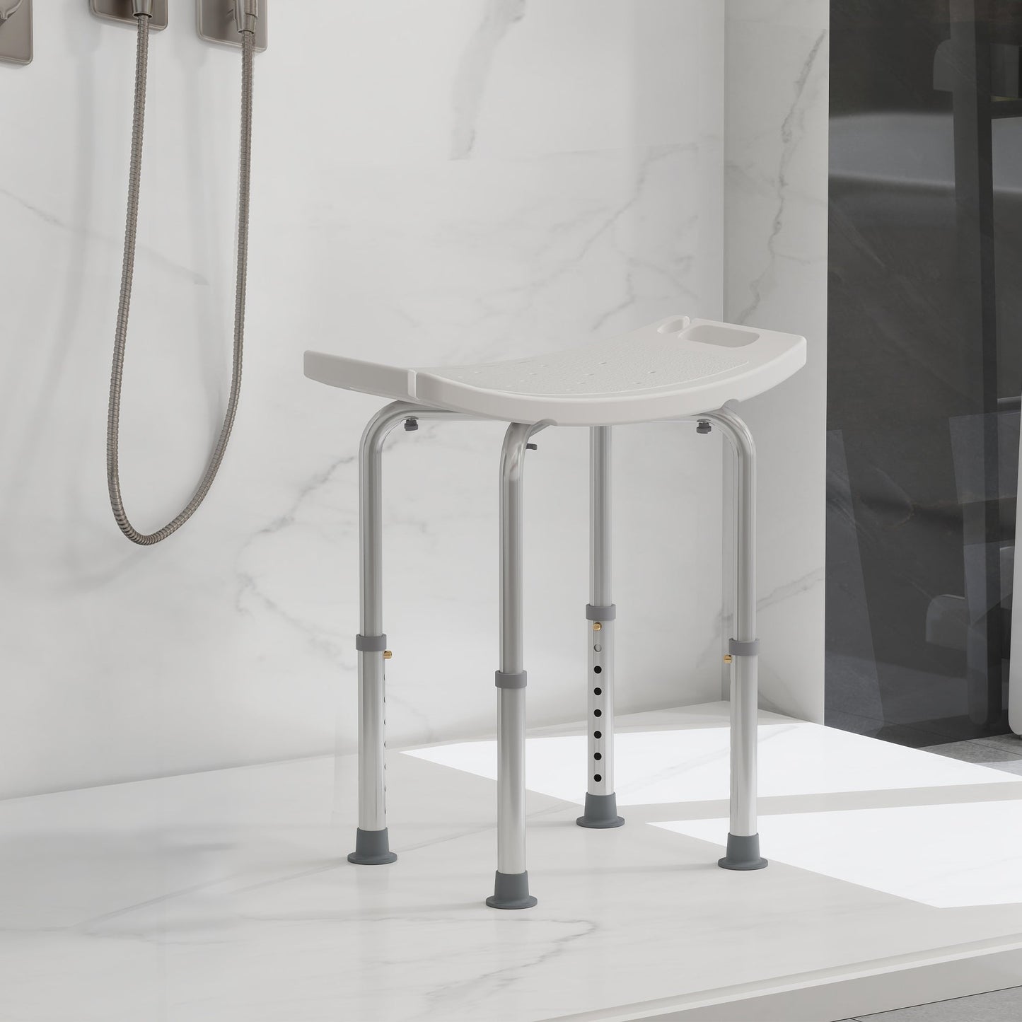 HOMCOM Height Adjustable Bath Stool, Aluminium Shower Stool with Non-Slip Pads for Elderly, Disabled, Seniors, Pregnant, White
