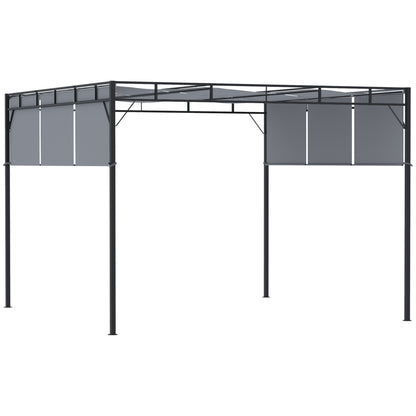 3 x 3(m) Steel Pergola Gazebo Garden Shelter with Retractable Roof Canopy for Outdoor, Patio, Dark Grey