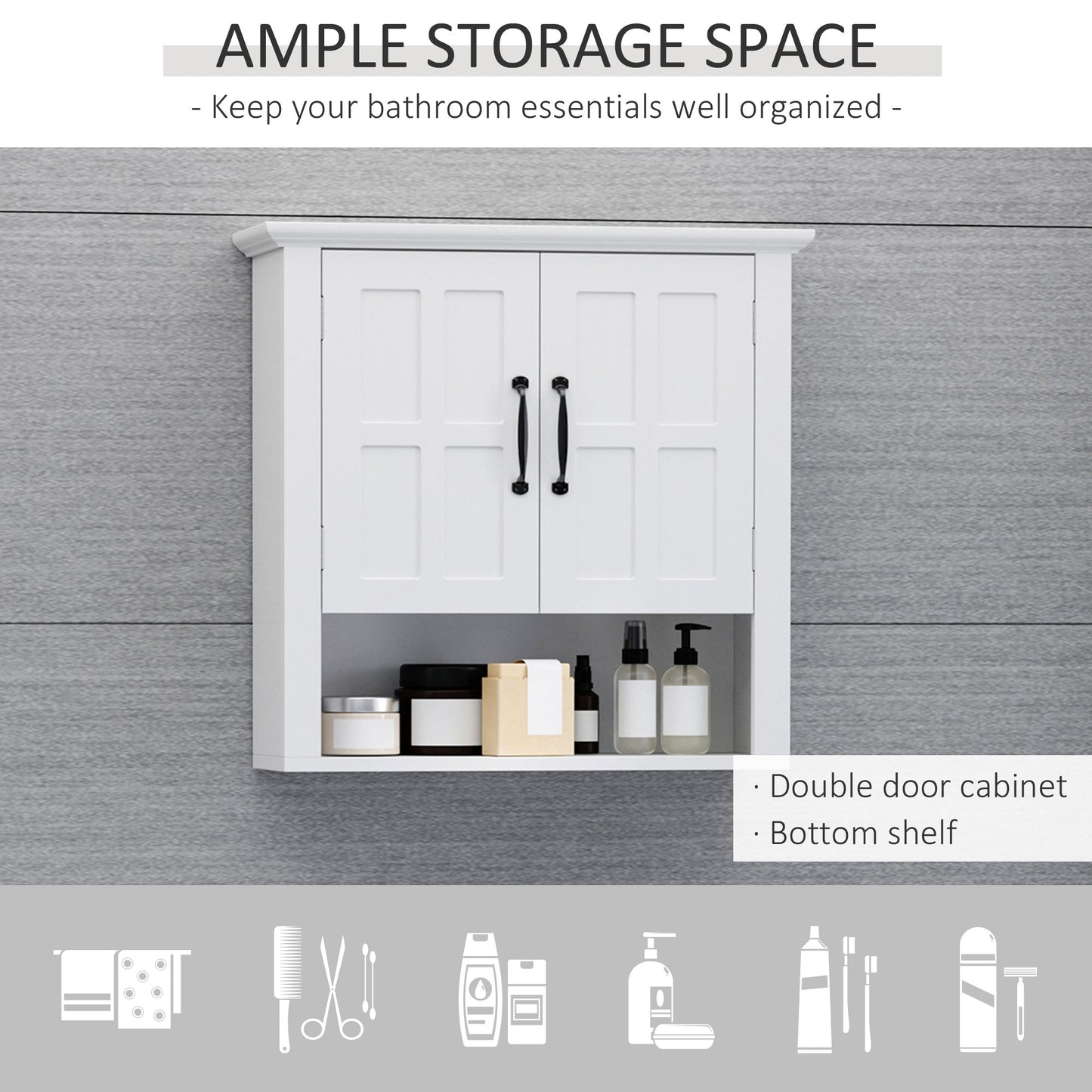 HOMCOM Bathroom Wall Cabinet, Medicine Cabinet, Kitchen Cupboard with 2 Doors and Adjustable Shelf, White