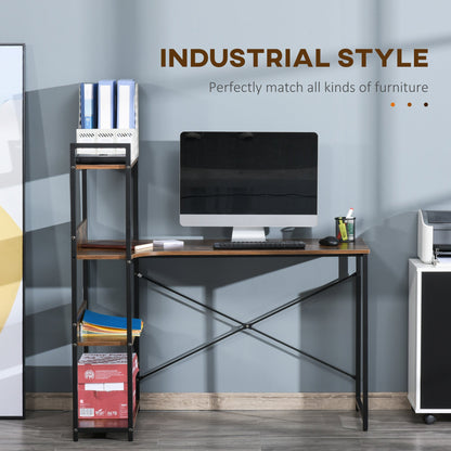 Biurko HOMCOM z półkami, biurko komputerowe 120 cm, industrialny stół do nauki z metalową ramą do małego biura domowego, rustykalny brąz