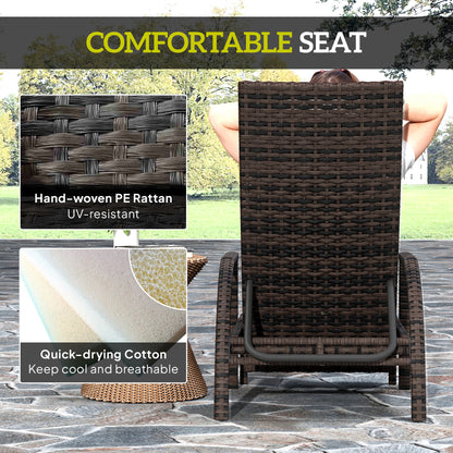 Leżanka Outsunny Reclining Rattan z rozkładanym podnóżkiem - brązowa
