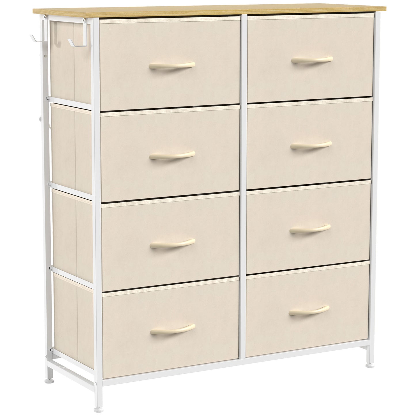 HOMCOM Chest of Drawers, Dresser with 8 Fabric Drawers, Tall Storage Unit with 4 Pockets and 2 Hooks Steel Frame, Beige