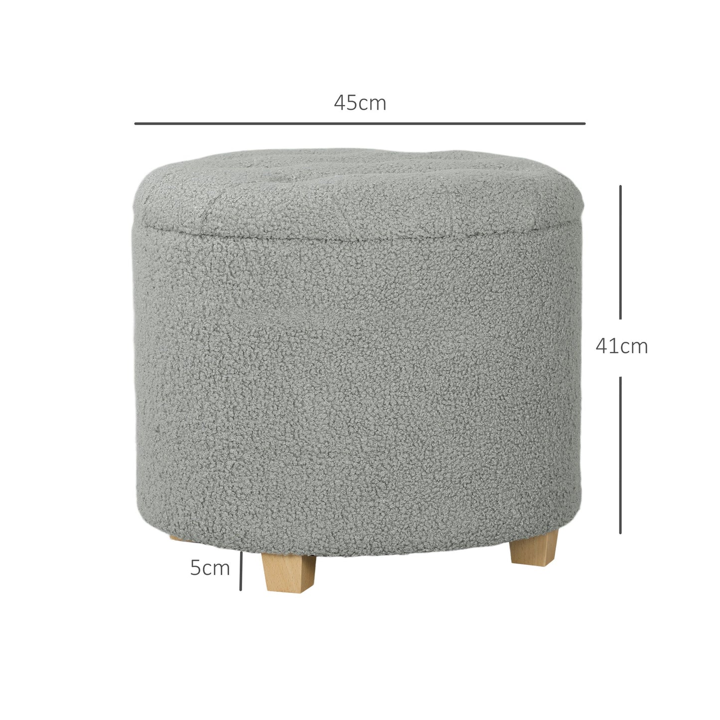 HOMCOM 40.5L Teddy Fleece Storage Ottoman - Grey