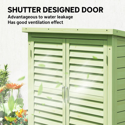 Outsunny Garden Shed Wooden Garden Storage Shed 2 Door Unit Solid Fir Wood Garage Tool Organisation Cabinet, 87L x 46.5W x 96.5Hcm, Green
