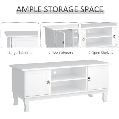 HOMCOM TV Unit up to 55", 2 Doors TV Cabinet with Open Storage Shelves and Cable Management for Living Room, Bedroom, Entertainment Room, 120L x 45W x 50.5H, White