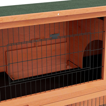 PawHut 2 Tier Antiseptic Wood Rabbit Hutch with Run Outdoor Orange