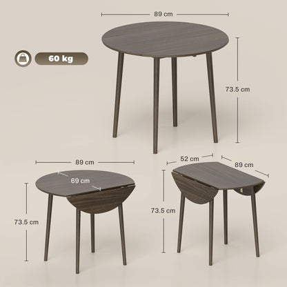HOMCOM Folding Dining Table for 4, Round Drop Leaf Table, Modern Space Saving Small Kitchen Table with Wood Legs for Dining Room, Grey