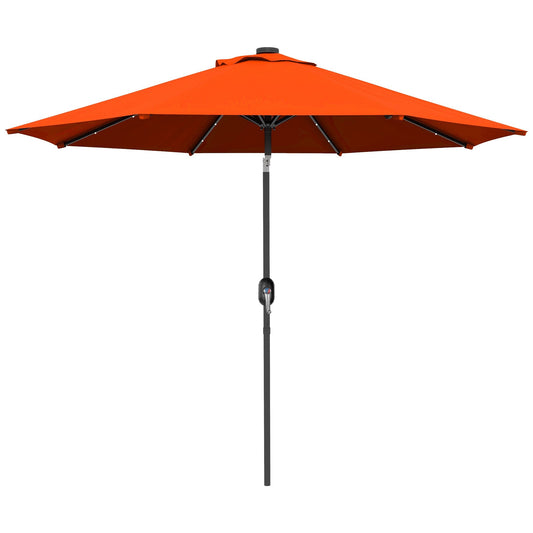 Outsunny 2.7m Outdoor Patio Garden Umbrella Parasol with Tilt Crank and 24 LEDs Lights, Orange