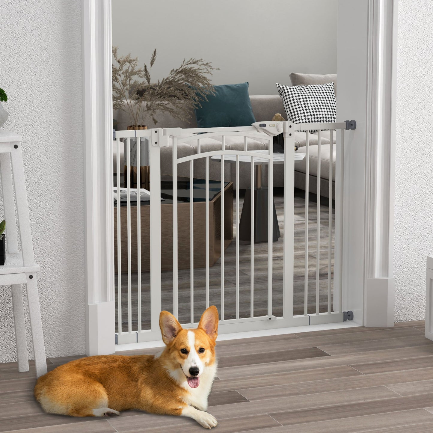 PawHut Pressure Fit Stair Gate, Dog Gate With Auto Closing Door for Small, Medium Dog, Easy Installation, for Width 74 to 100cm