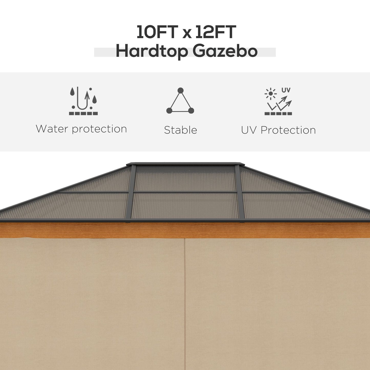 Outsunny 3 x 3.6 m Hardtop Gazebo Canopy, Polycarbonate Roof Garden Pavilion with Aluminium and Steel Frame, Nettings and Sidewalls for Garden, Patio, Khaki