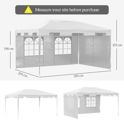 خيمة حفلات خارجية من Outsunny 3 × 4 م مع جدارين جانبيين للفناء الخارجي - باللون الأبيض