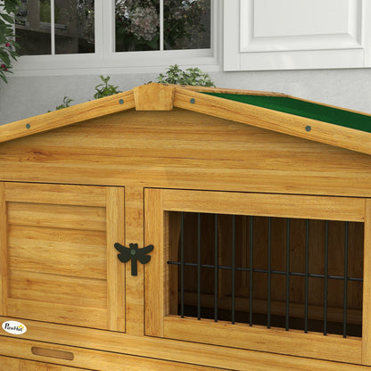 PawHut Wooden Rabbit Hutch with Outdoor Run Yellow