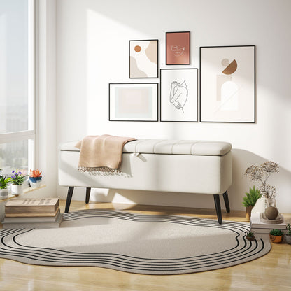 Pufa HOMCOM Linen-Look 92 x 31 cm do przechowywania - kremowo-biała