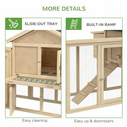 PawHut Large Chicken Coop with Run Backyard Hen House Poultry Coops Cages with Nesting Box Wooden 204 x 85 x 93cm