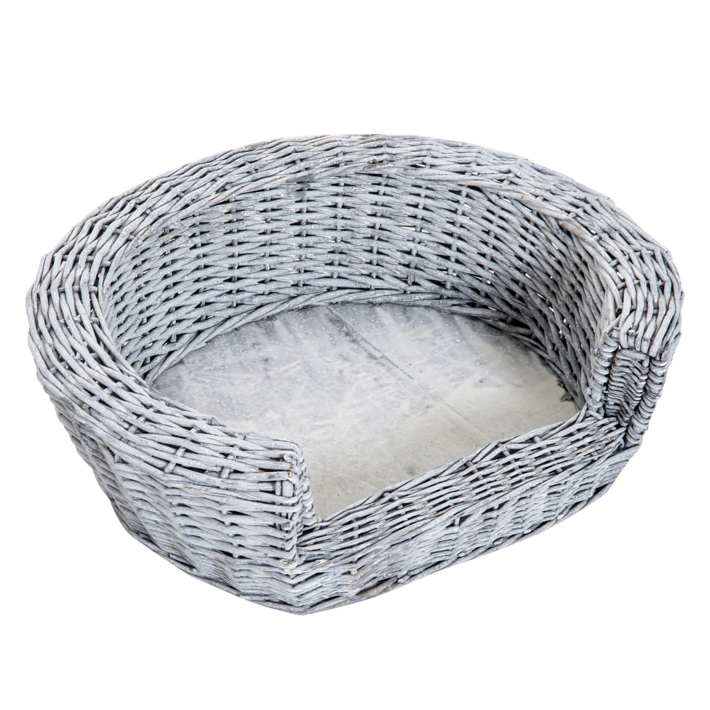 PawHut Pet Basket Sofa Bed, 57Lx46Wx17.5H cm, Willow Rattan-Grey