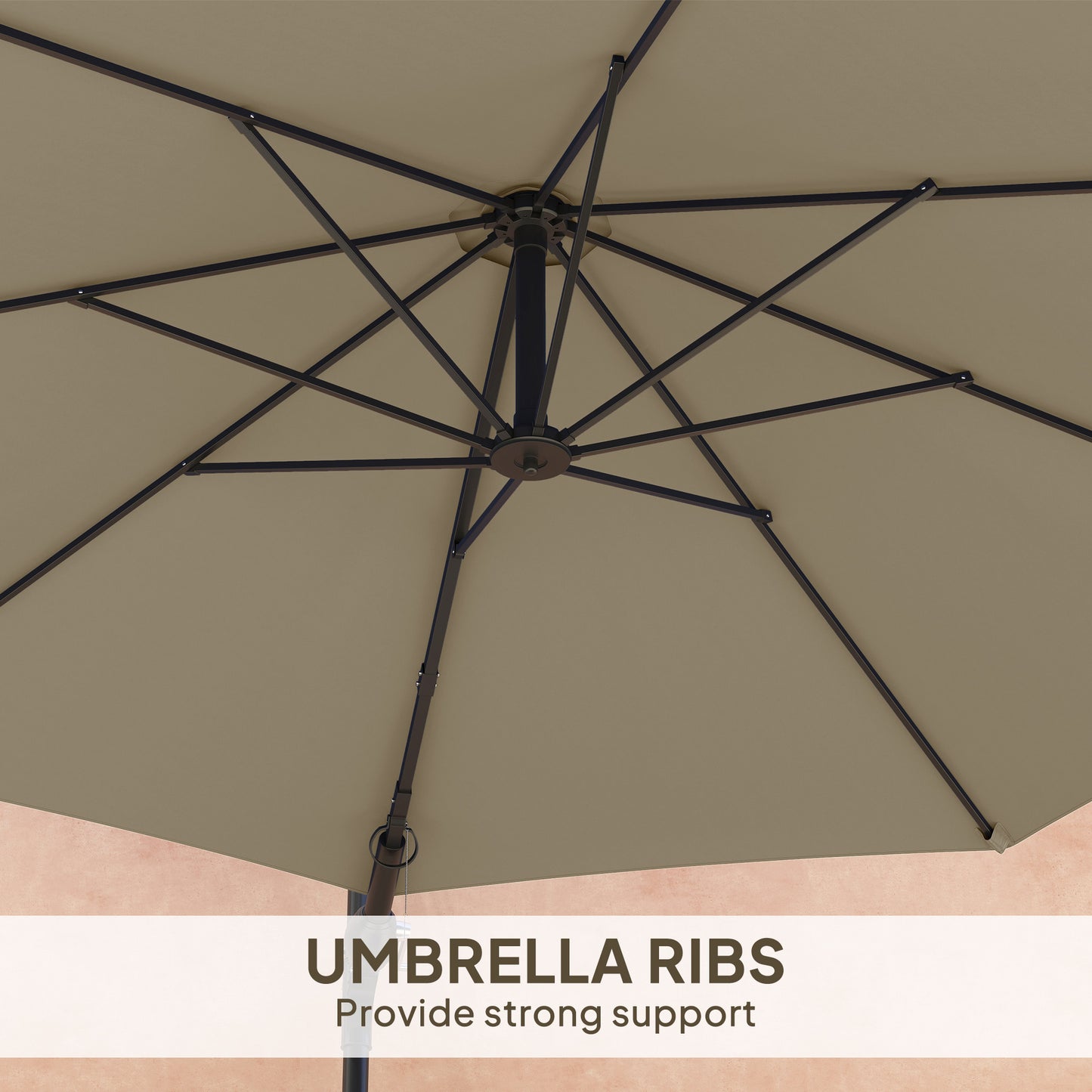 Outsunny 3(m) Parasol ścienny z uchwytem - khaki