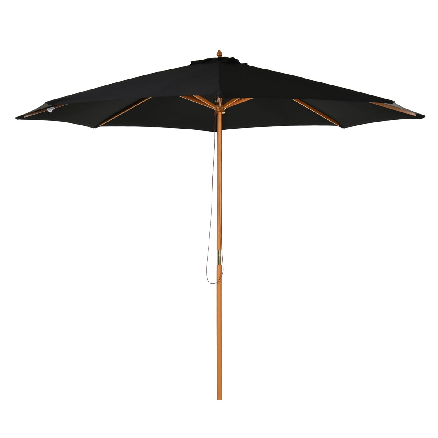 Outsunny ⌀3m Bamboo Wooden Market Patio Umbrella Garden Parasol Outdoor Sunshade Canopy, 8-ribs,Black