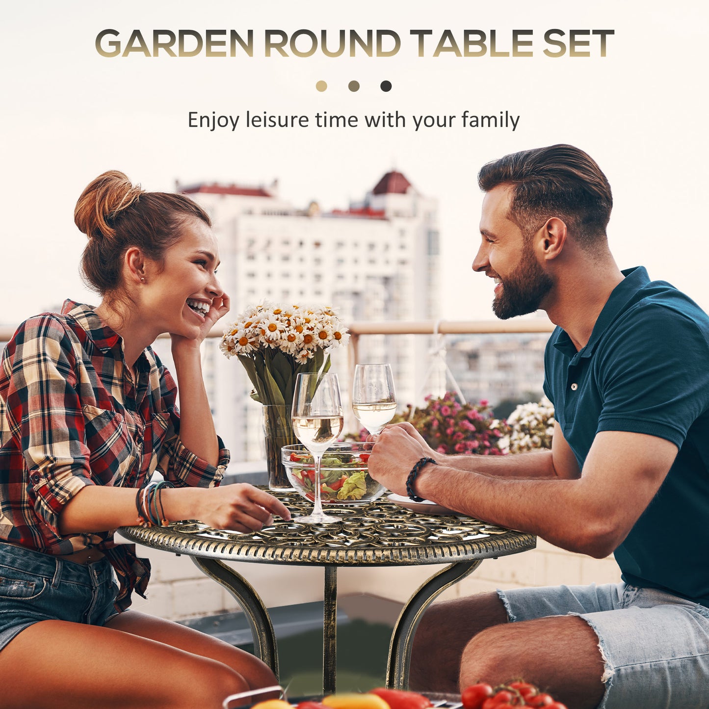 Outsunny 3-częściowy zestaw ogrodowy z odlewu aluminiowego dla 2 osób z otworem na parasol, zestaw stolików kawowych do ogrodu, dwa krzesła bez podłokietników i okrągły stolik kawowy na balkon, patio, brąz