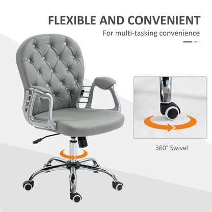 Vinsetto Office Chair Ergonomic 360¡ Swivel PU Diamante Padded Base 5 Castor Wheels for Home Work Grey