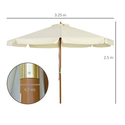 Outsunny 3.3(m) Patio Umbrella, Garden Parasol, Outdoor Sun Shade Canopy with 8 Bamboo Ribs, Ruffles and Wood Pole, Beige