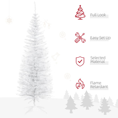 HOMCOM 5ft Unlit Artificial Christmas Tree, Pencil Slim Xmas Tree with Solid Stand and Realistic Branches, White
