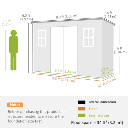 Outsunny 10 x 4 ft Resin Garden Shed, Outdoor Storage Shed with Floor, Windows, Lockable Doors and Vents, Dark Grey