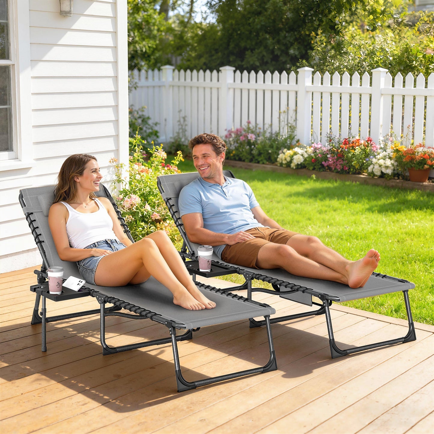 Outsunny Five-Position Reclining Sun Loungers Set of 2 - Grey