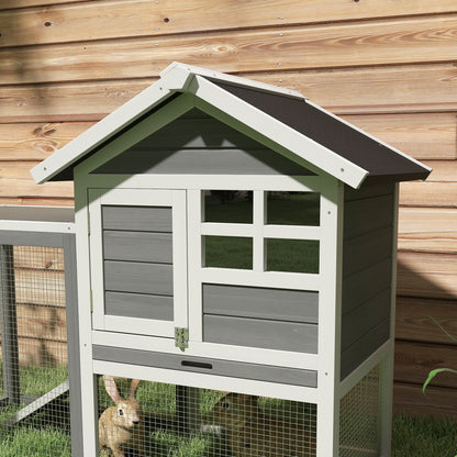 PawHut Rabbit Hutch Outdoor Wooden Guinea Pig Hutch Rabbit Run Bunny Cage Small Animal House Pull-Out Tray, Grey, 122 x 62.6 x 92 cm