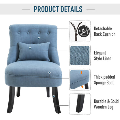 HOMCOM Tub Chair, Armless Single Sofa, Modern Button Tufted Armchair, Upholstered Linen Fabric Longue Accent Chair for Living Room, Bedroom, Set of 2, Blue