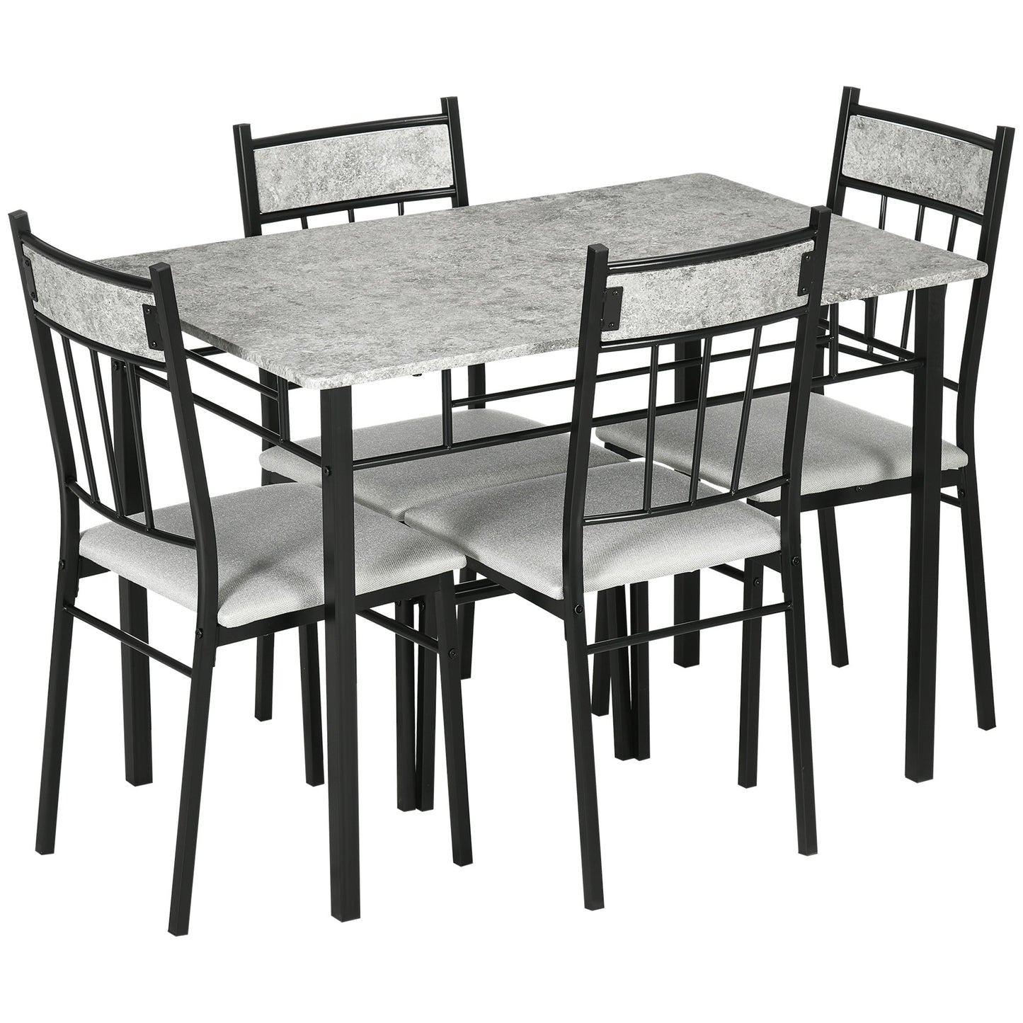 HOMCOM Five-Piece Marble Effect Dining Table Set - Grey/Black