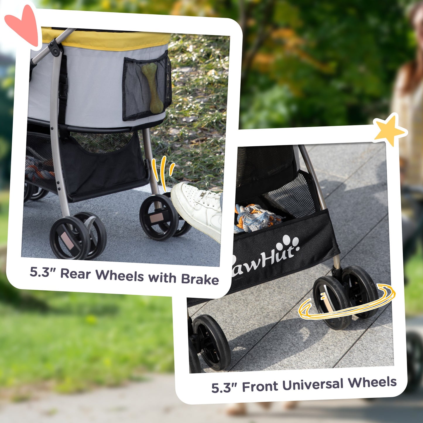 PawHut 3 In 1 Detachable Pet Stroller, for Extra Small and Small Dogs - Yellow