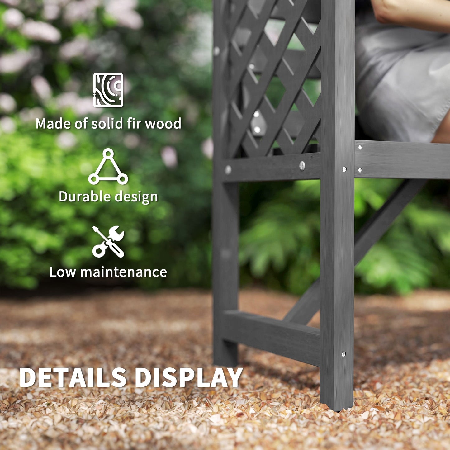 Outsunny Garden Bench, Wooden Garden Arbour with Seat for Vines/Climbing Plants, Grey