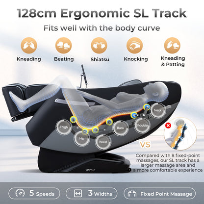 Zero Gravity SL Track Shiatsu Recliner Massage Chair with Waist Heating-Black
