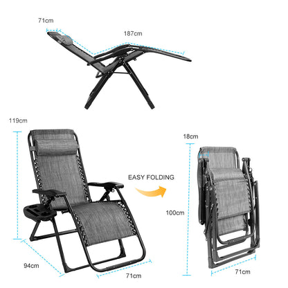 Zero Gravity Chair with Cup Holder and Breathable Fabric-Grey