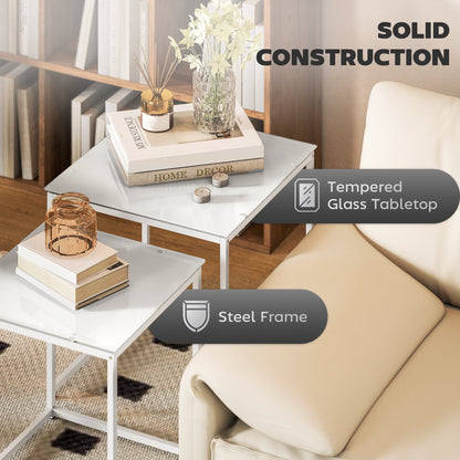 Zestaw stolików HOMCOM Nest of Tables, zestaw 2 stolików kawowych, stolików bocznych z blatem ze szkła hartowanego i metalową ramą do salonu, sypialni, biura, biały