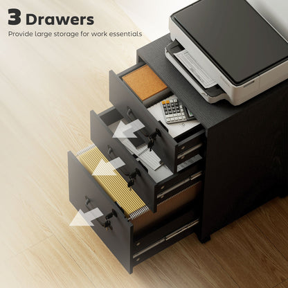 HOMCOM Three Drawer Wood-Effect Filing Cabinet - Black