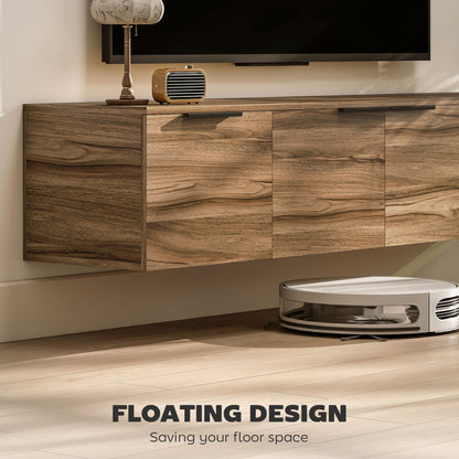 HOMCOM Floating TV Unit, 150 cm Wall Mounted TV Stand Cabinet with Shelves and Doors, Entertainment Media Console for Living Room, Bedroom, Rustic Brown