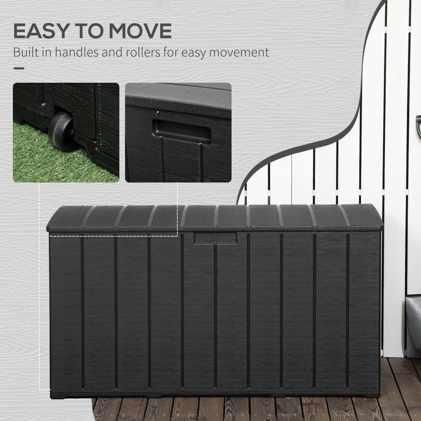Outsunny 336 litrów Extra Large Outdoor Garden Storage Box, wodoodporny, wytrzymały, plastikowy pojemnik z podwójnymi ściankami, organizer na meble ogrodowe, skrzynia na poduszki na taras z kółkami i uchwytami, czarny