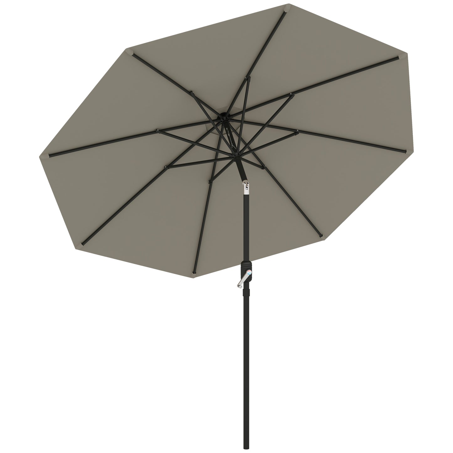 Outsunny 2.6M Parasol ogrodowy z pochylanym i korbowym uchwytem, ​​zewnętrzny parasol przeciwsłoneczny z aluminiową ramą, jasnoszary