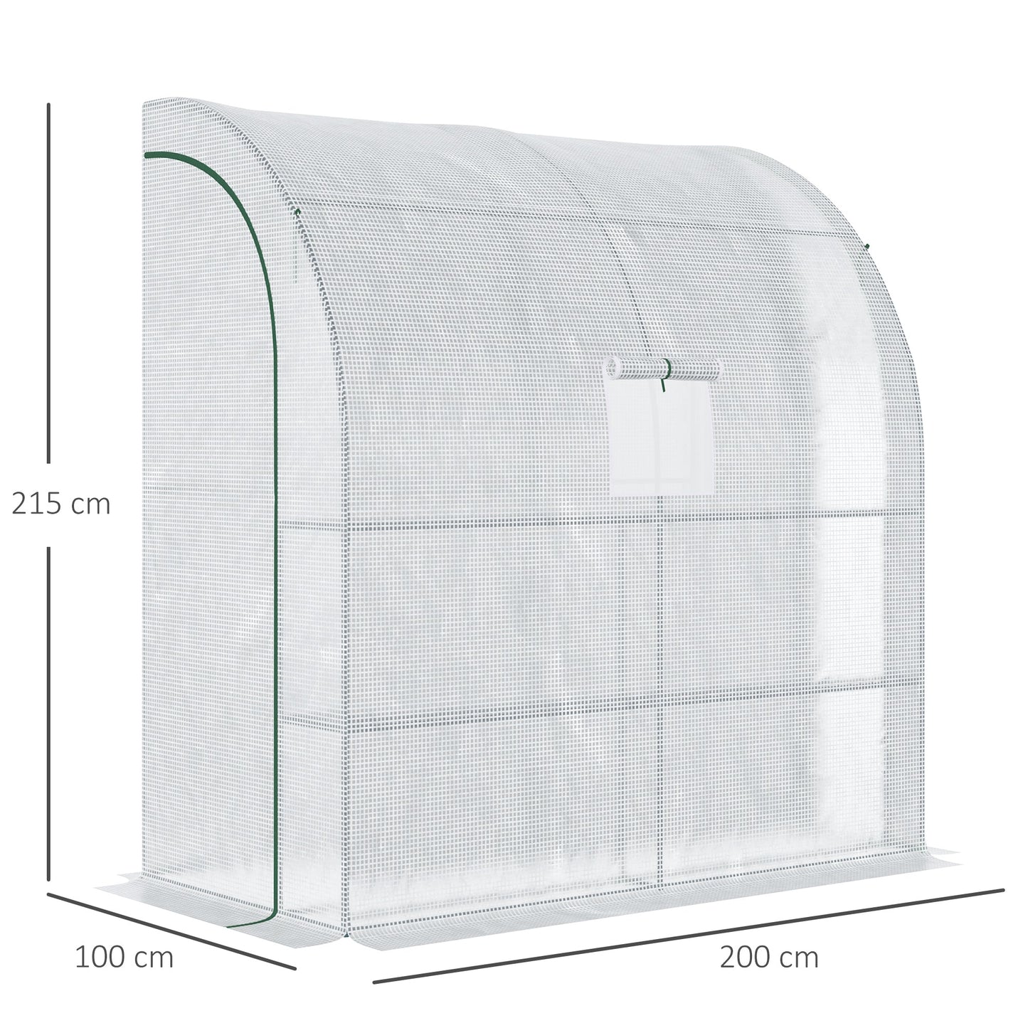Szklarnia Outsunny Walk-In Lean to Wall z oknami i drzwiami 2 poziomy 4 półki druciane 200L x 100W x 215Hcm biała