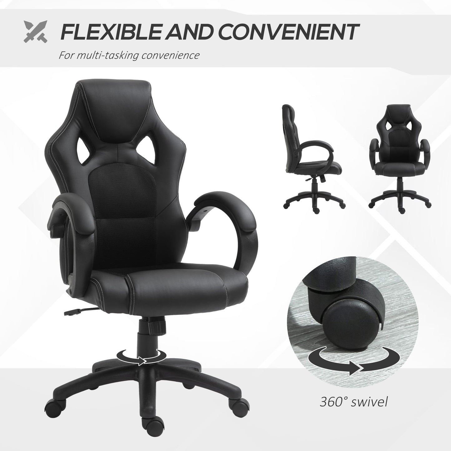 Vinsetto Computer Chair Faux Leather High Back Home Office Chair, Swivel Chair w/ Wheels Armrests, Black