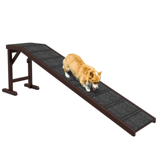 PawHut Pet Ramp for Dogs Cats Non-Slip Carpet Top Platform - Brown & Grey