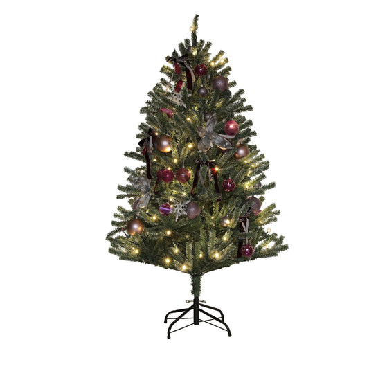 HOMCOM 5ft Artificial Prelit Christmas Tree with Warm White LED Lights and 486 Tips, Metal Stand, Xmas Tree with Purple Ornaments for Home Office Holiday