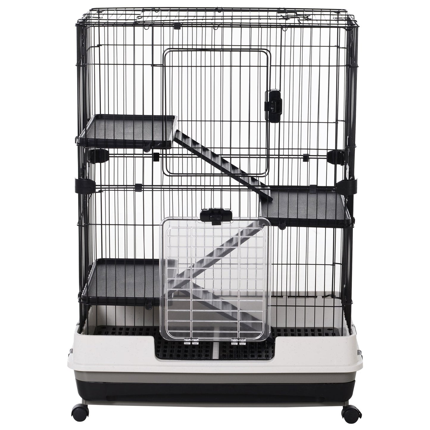 PawHut Metal Wire 3-Tier Small Guinea Pigs Hutches Rabbits Hutches Black/White