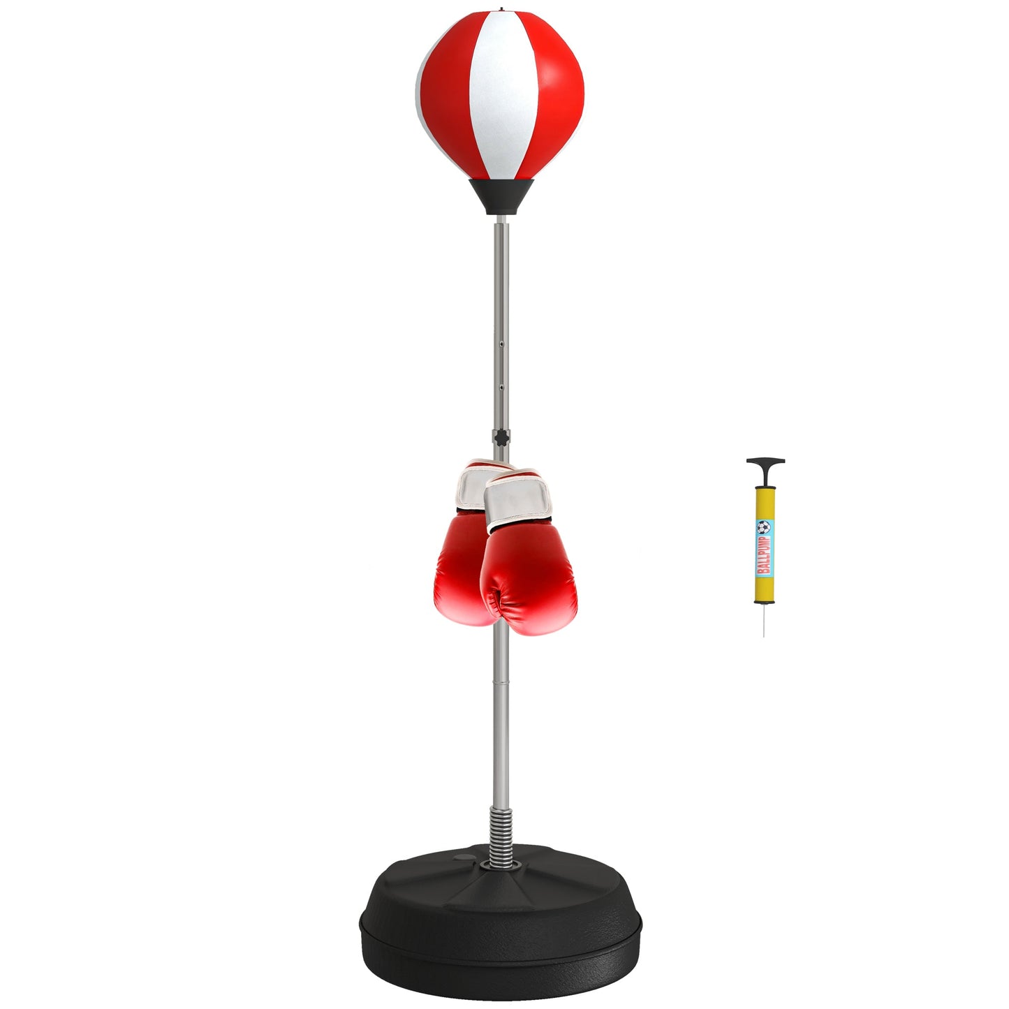 Worek bokserski HOMCOM ze stojakiem, wolnostojący zestaw bokserski, worek treningowy ze speedballem, regulowana wysokość od 126 cm do 144 cm dla nastolatków, czerwony