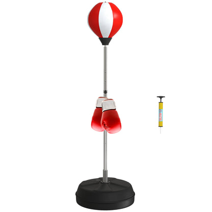 Worek bokserski HOMCOM ze stojakiem, wolnostojący zestaw bokserski, worek treningowy ze speedballem, regulowana wysokość od 126 cm do 144 cm dla nastolatków, czerwony