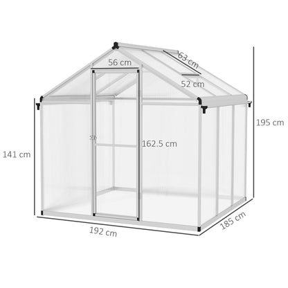 Outsunny 6 x 6ft Polycarbonate Greenhouse With Rain Gutters, Large Walk-In with Door And Window, Garden Grow House With Aluminium Frame