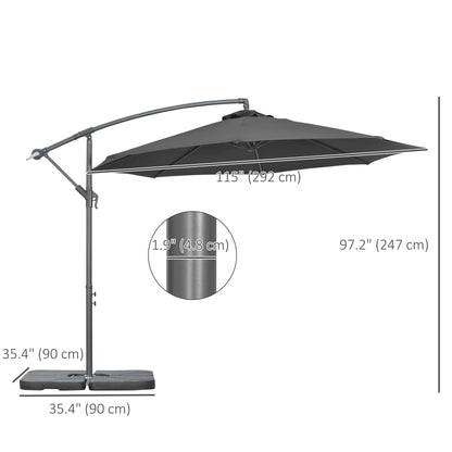 Outsunny 3(m) Garden Banana Parasol Cantilever z korbką, podstawą krzyżową, ciężarkami i pokrowcem na zewnątrz, wiszący daszek przeciwsłoneczny, czarny
