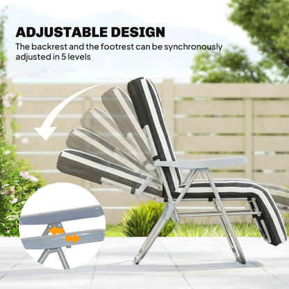 Outsunny Set of 2 Foldable Patio Sun Lounger with Adjustable Backrest and Cushion, Grey and White